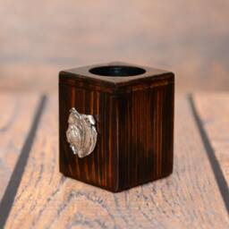 English Bulldog - Wooden Candlestick With Dog, Souvenir, Decoration, Limited Edition, Collection - thumbnail 2