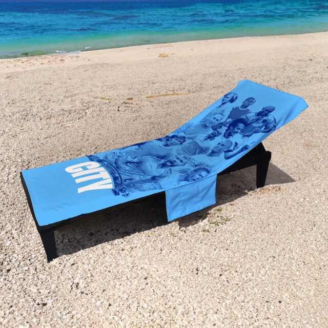 Manchester Blues - Player Montage Blue Football Sunbed Towel With Pockets - image 1