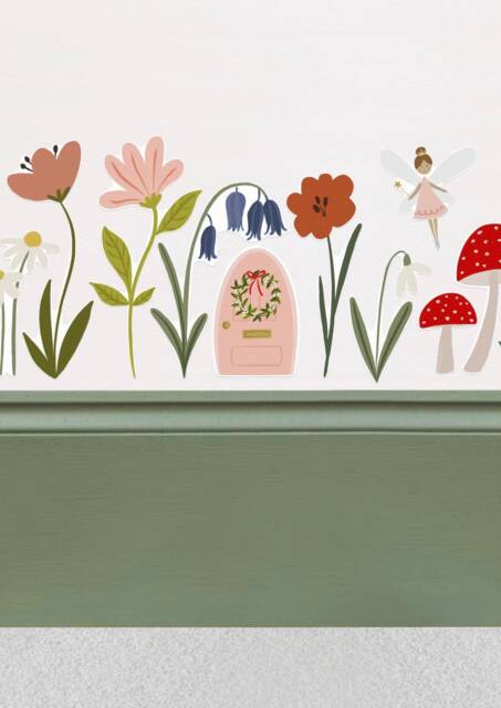 Fairy Door Wall Stickers - Nursery Art Forest Flowers Removable Fabric Wild Flowers Girls - image 1
