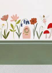 Fairy Door Wall Stickers - Nursery Art Forest Flowers Removable Fabric Wild Flowers Girls - thumbnail 1