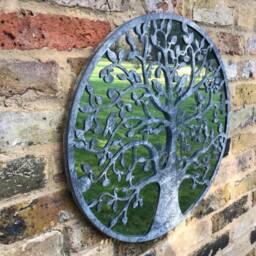Tree Of Life Mirror 51cm Fathers Day Gifts Hanging Garden Ornaments Birthday Presents Patio Decor Wall Art Birds Grey Gardening Gardener - thumbnail 3