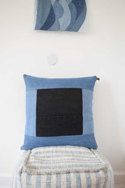 "Denim Throw Pillow, Black & Blue 20'' X 20 " - image 1