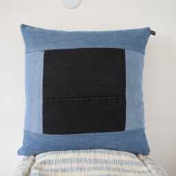 "Denim Throw Pillow, Black & Blue 20'' X 20 " - thumbnail 3