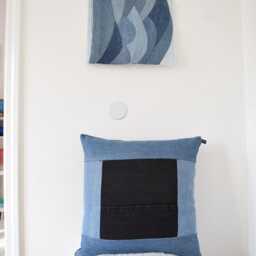 "Denim Throw Pillow, Black & Blue 20'' X 20 " - thumbnail 2