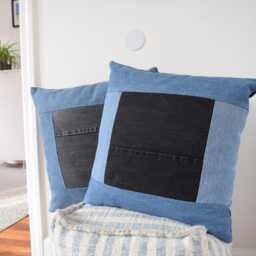 "Denim Throw Pillow, Black & Blue 20'' X 20 " - thumbnail 4