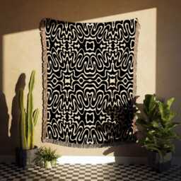Black & White Psychedelic Pattern Woven Cotton Throw Blankets - thumbnail 2