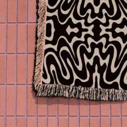 Black & White Psychedelic Pattern Woven Cotton Throw Blankets - thumbnail 3