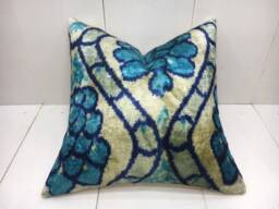 Silk Ikat Pillow Cover - 16x16 - Hand-Dyed Accent Cushion - thumbnail 1