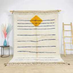 Yellow Diamond Moroccan Rug, Linear Striped Berber Carpet, Handmade Shag Area Large Modern Boho Decor