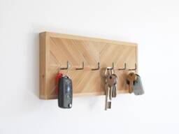 Beige Raw Wood Wall Key Holder, Modern Rustic, Wabi-Sabi, Minimalist, Storage With Hooks For Keys, Jewelry Or Handbag - thumbnail 1