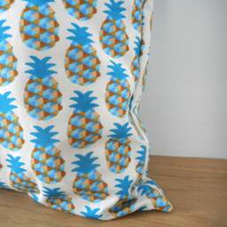 Cushion Cover 40 X cm, White Fabric With Pineapple Print, Square in Blue Tones, Interior Decoration, Exotic, Tropical, Summer - thumbnail 3