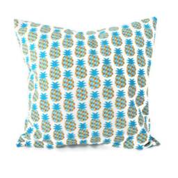Cushion Cover 40 X cm, White Fabric With Pineapple Print, Square in Blue Tones, Interior Decoration, Exotic, Tropical, Summer - thumbnail 2