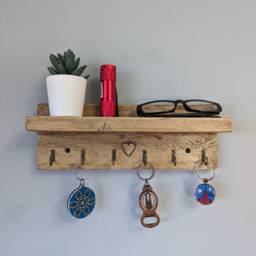 Cottage Key Holder With Six Hooks For Hallway/Entranceway Kitchen - Antique Pine - 0101 - thumbnail 2