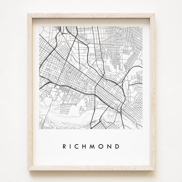 Richmond Map Street Virginia City Drawing Black & White - Art Print Wedding Anniversary Graduation Vcu Gift Art Wall Decor - image 1