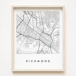 Richmond Map Street Virginia City Drawing Black & White - Art Print Wedding Anniversary Graduation Vcu Gift Art Wall Decor - thumbnail 1