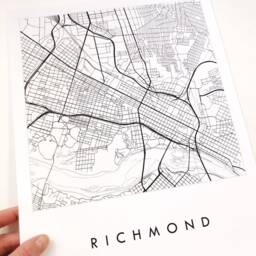Richmond Map Street Virginia City Drawing Black & White - Art Print Wedding Anniversary Graduation Vcu Gift Art Wall Decor - thumbnail 2