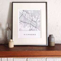 Richmond Map Street Virginia City Drawing Black & White - Art Print Wedding Anniversary Graduation Vcu Gift Art Wall Decor - thumbnail 3
