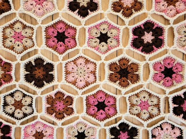 Handmade Crocheted African Hexagon Blanket - image 1