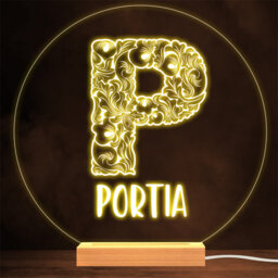 Floral Font Letter Initial P Personalised Gift Lamp Night Light - thumbnail 1