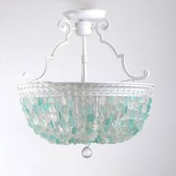 Sea Glass Chandelier Coastal Flush Mount Lighting, Grand Isle Design - thumbnail 3
