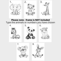 Choose Your Own Safari Animals Baby Boy Or Girl Nursery Unframed Poster Prints in Grey, Bedroom Wall Art Decor Gift, Elephant Giraffe Lion - thumbnail 2