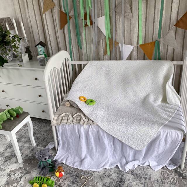 Linen Baby Quilt Stonewashed Flax Blanket, Natural Bedding - image 1