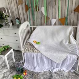 Linen Baby Quilt Stonewashed Flax Blanket, Natural Bedding - thumbnail 1