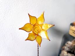 Sunflower On Driftwood Boho Beach Copper Wire Flower Sculpture - thumbnail 1