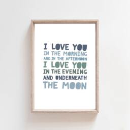 I Love You in The Morning & Afternoon Print, Boys Nursery Prints, Bedroom Decor, Blue & Green Kids Wall Art - thumbnail 2