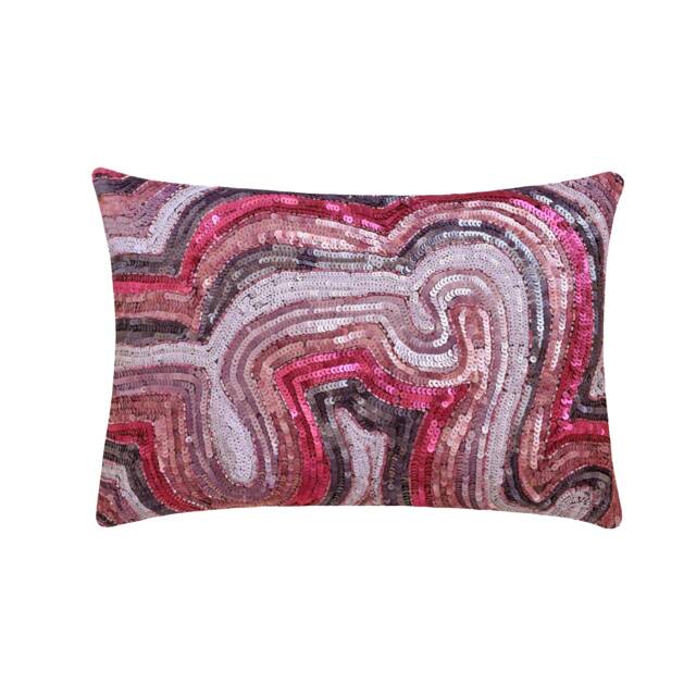 Decorative Oblong/Lumbar Rectangle Throw Pillow Covers Accent Couch Sofa 12x16 Silk Bead Embroidered Pink Purple - Wonder Lust - image 1