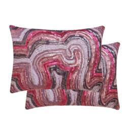 Decorative Oblong/Lumbar Rectangle Throw Pillow Covers Accent Couch Sofa 12x16 Silk Bead Embroidered Pink Purple - Wonder Lust - thumbnail 3