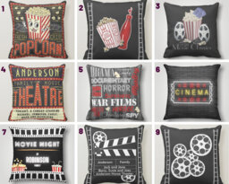 Cinema Cushion Cover/Home Theater Throw Pillow Cover/Movie Night Black Red Popcorn Covers/Popcorn Case/Cinema Home Decor - thumbnail 1