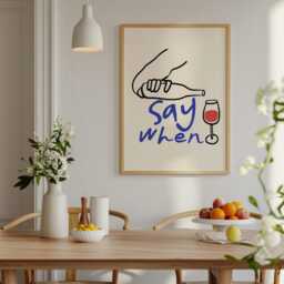Say When Wine Print, Retro Hand Drawn Kitchen Art, Cool Pouring Poster, Trendy Aesthetic Wall Decor, Artsy Bar Cart Glass - thumbnail 3