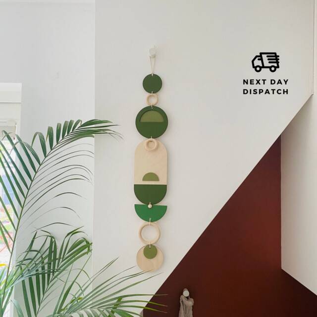 Green Geometric Wall Art - Modern Plywood Tapestry - 68cm - image 1