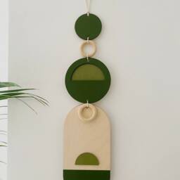 Green Geometric Wall Art - Modern Plywood Tapestry - 68cm - thumbnail 3