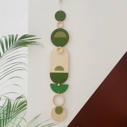 Green Geometric Wall Art - Modern Plywood Tapestry - 68cm - thumbnail 2