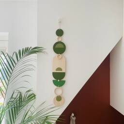 Green Geometric Wall Art - Modern Plywood Tapestry - 68cm - thumbnail 4