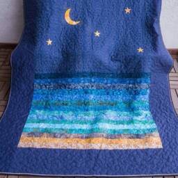 Ocean Quilt, Stary Night Full Size Moon Handmade Quilt Sale, Twin Modern Throw Queen Blue Qui - thumbnail 2