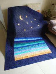 Ocean Quilt, Stary Night Full Size Moon Handmade Quilt Sale, Twin Modern Throw Queen Blue Qui - thumbnail 1