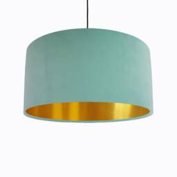 Light Mint Green Lampshade in Velvet With Gold Lining - thumbnail 1