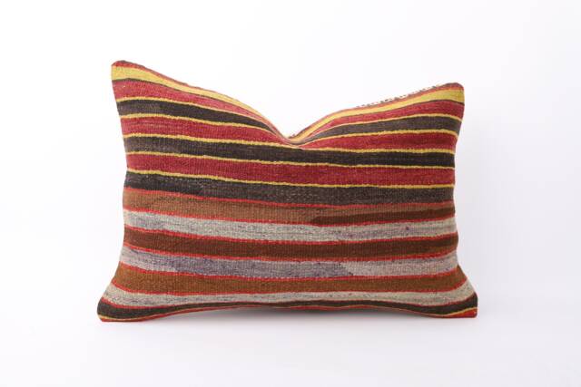 Handwoven Kilim Lumbar Pillow Cover Vintage Turkish Wool, 16x24 - image 1