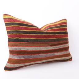 Handwoven Kilim Lumbar Pillow Cover Vintage Turkish Wool, 16x24 - thumbnail 3