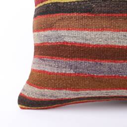 Handwoven Kilim Lumbar Pillow Cover Vintage Turkish Wool, 16x24 - thumbnail 2
