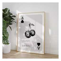 Set Of 3 Lucky 8 Ball Print Cherries Poster Dice Ace Of Hearts Playing Card Wall Art Trendy Pictures Retro Posters Preppy - thumbnail 3