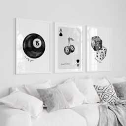 Set Of 3 Lucky 8 Ball Print Cherries Poster Dice Ace Of Hearts Playing Card Wall Art Trendy Pictures Retro Posters Preppy - thumbnail 2