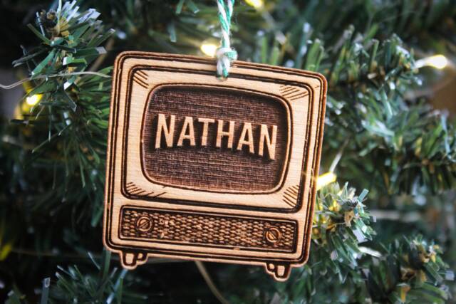 Personalised Tv Fan Christmas Ornament Shows Series Lover Addict Custom Bauble Engraved Rustic Wooden Tree Decoration - image 1