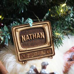 Personalised Tv Fan Christmas Ornament Shows Series Lover Addict Custom Bauble Engraved Rustic Wooden Tree Decoration - thumbnail 4