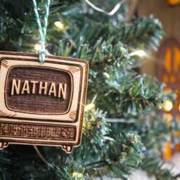 Personalised Tv Fan Christmas Ornament Shows Series Lover Addict Custom Bauble Engraved Rustic Wooden Tree Decoration - thumbnail 2