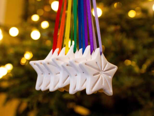 Christmas Tree Decoration, Handmade Porcelain Star Ornament, Rainbow Coloured Decorations - image 1