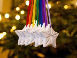 Christmas Tree Decoration, Handmade Porcelain Star Ornament, Rainbow Coloured Decorations - thumbnail 1